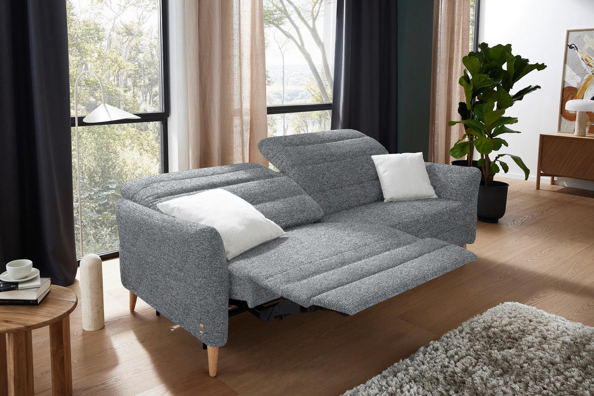 2-SITZER-SOFA in Webstoff Blaugrau  - Eiche Bianco/Blaugrau, Design, Holz/Textil (234-262/84/112cm) - Dieter Knoll