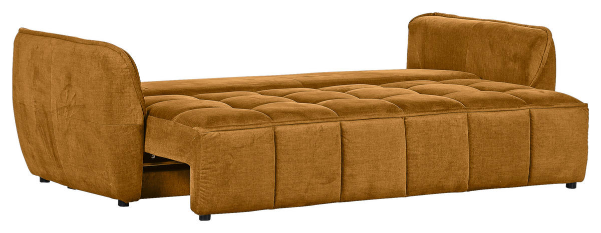 SCHLAFSOFA  mit Liegefunktion, Schlafen auf Sitzhöhe, Rücken echt Flachgewebe Senfgelb  - Senfgelb/Schwarz, KONVENTIONELL, Kunststoff/Textil (250/70/118cm) - Carryhome