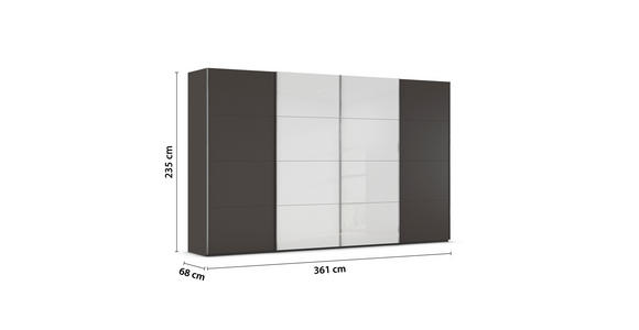 SCHWEBETÜRENSCHRANK 361/235/68 cm 4-türig Graphitfarben, Weiß  - Chromfarben/Graphitfarben, KONVENTIONELL, Glas/Holzwerkstoff (361/235/68cm) - Novel