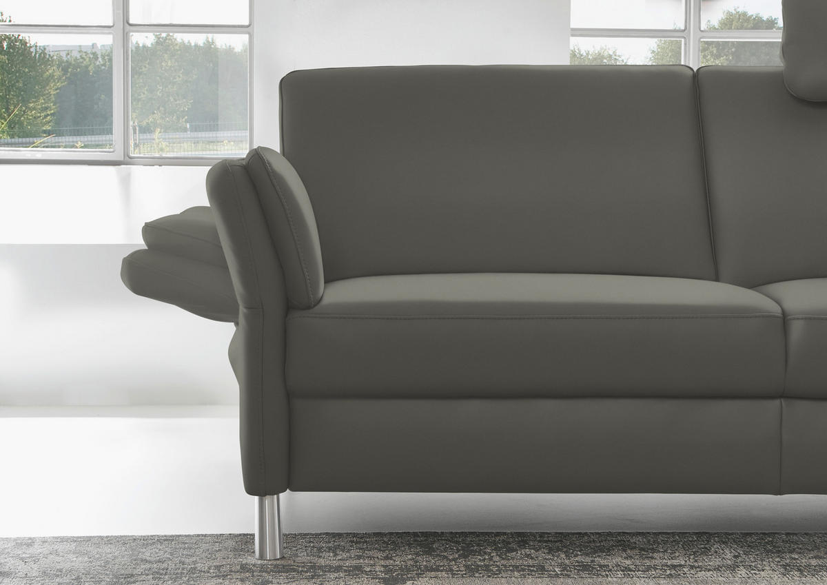 2,5-SITZER in Echtleder Dunkelgrau  - Dunkelgrau/Alufarben, Design, Leder/Metall (164/82/99cm) - Dieter Knoll