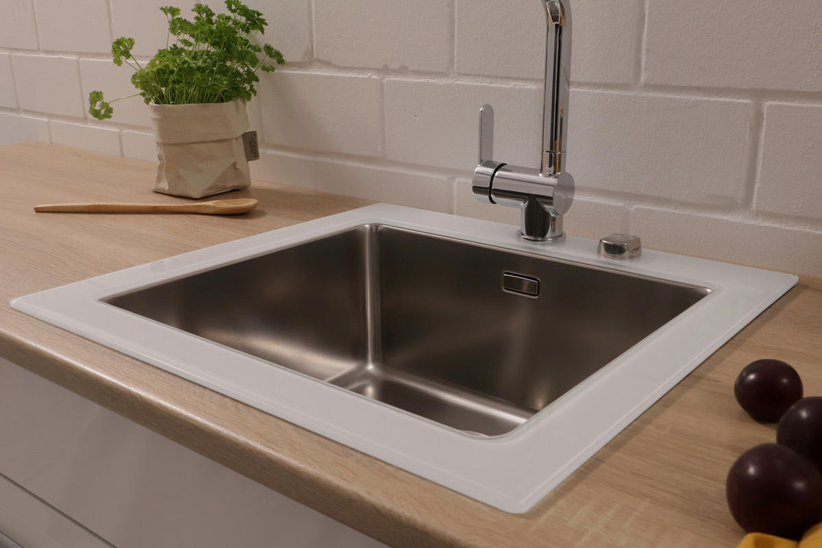 SPÜLE 1720NEWYORK55X53W  - Weiß, Trend, Glas/Metall (55/21/53cm) - Respekta