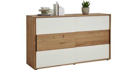 KOMMODE Wildeiche massiv gebürstet Eichefarben, Magnolie - Eichefarben/Magnolie, Design, Glas/Holz (164/95,8/44,2cm) - Valnatura