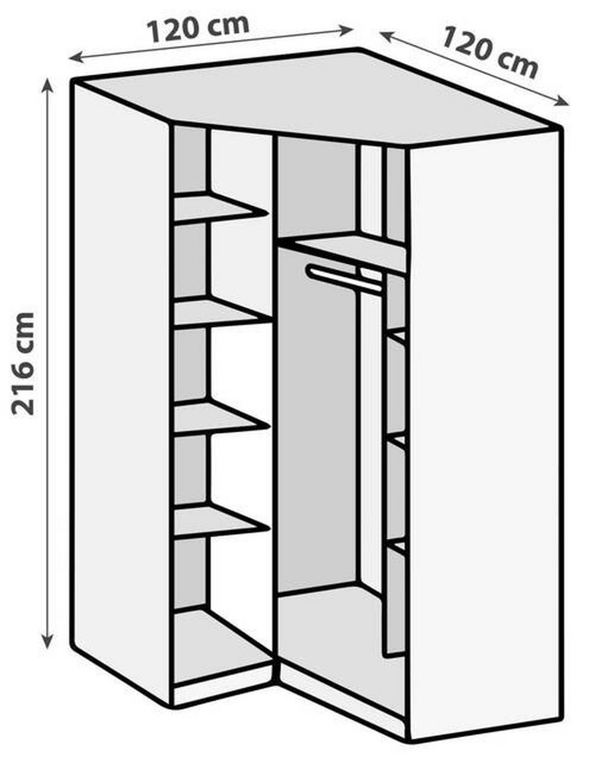 ECKSCHRANK 120/216/120 cm  - Chromfarben/Eichefarben, Modern, Glas/Holzwerkstoff (120/216/120cm) - MID.YOU