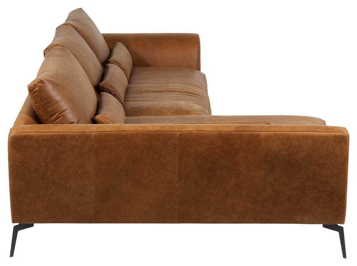 ECKSOFA in Echtleder Cognac  - Cognac/Schwarz, Design, Leder/Metall (172/313cm) - Livetastic