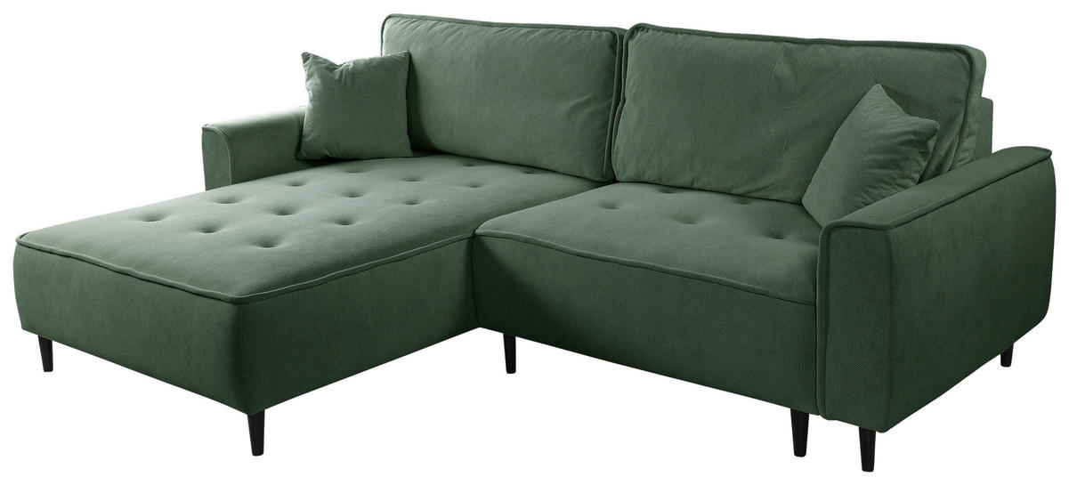 ECKSOFA in Flachgewebe Grün  - Schwarz/Grün, Design, Holz/Textil (183/263cm) - MID.YOU