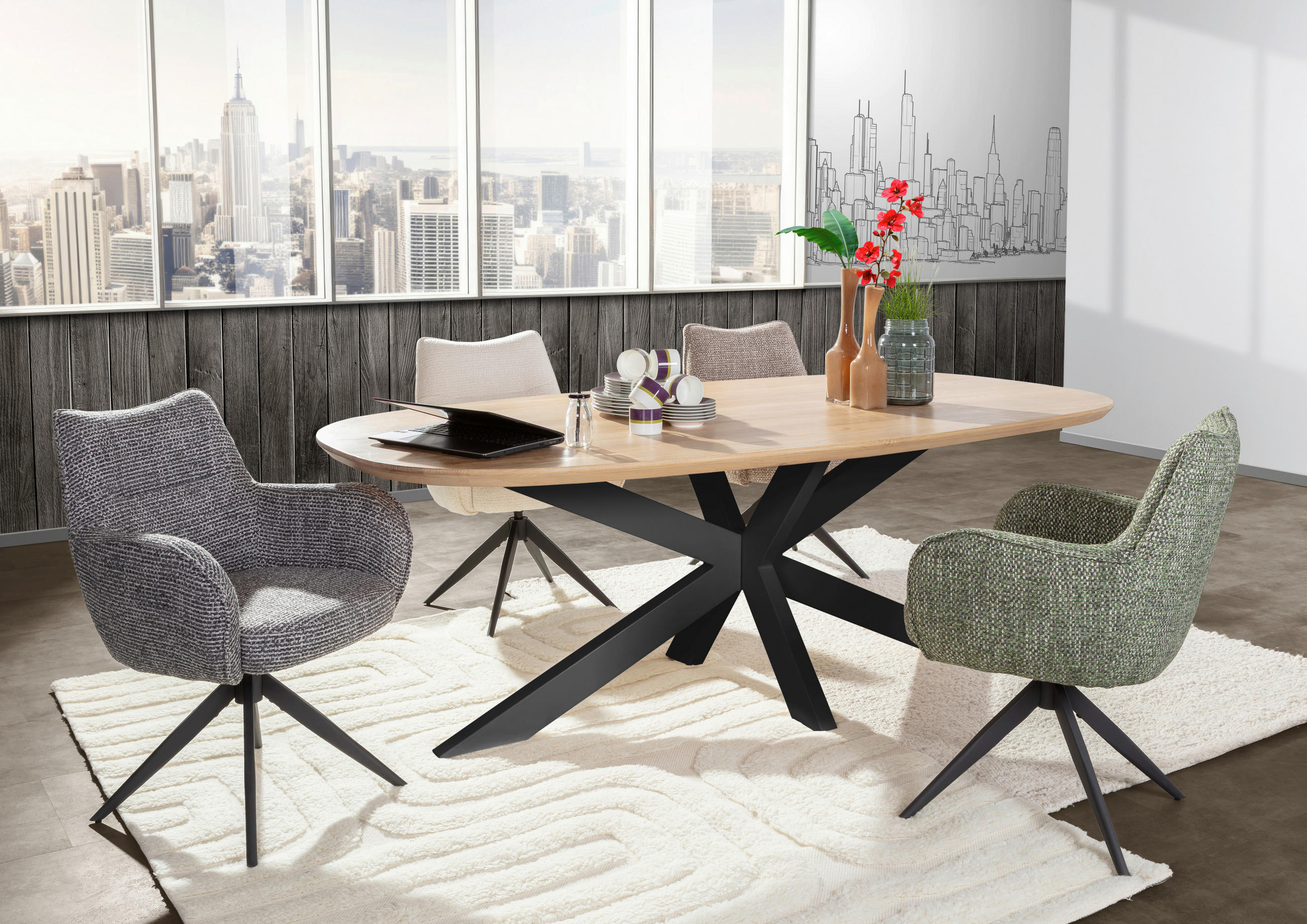 ESSTISCH in Holz 200/100/77 cm  - Eichefarben/Schwarz, MODERN, Holz/Metall (200/100/77cm) - Livetastic