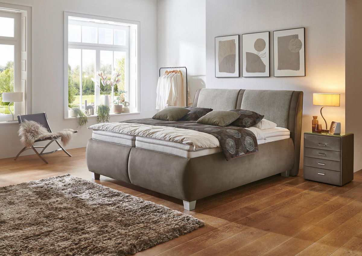 POLSTERBETT 180/200 cm  in Braun, Dunkelbraun, Graubraun  - Weiss/Dunkelbraun, Design, Holz/Holzwerkstoff (180/200cm) - Beldomo - Sleep
