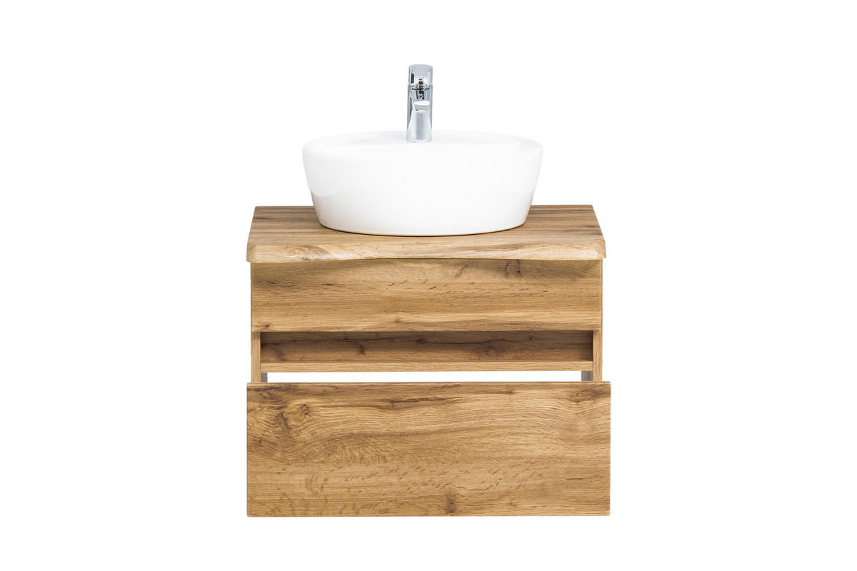 WASCHTISCHKOMBI 61 cm  - Eiche Wotan/Weiß, Natur, Keramik/Holzwerkstoff (61cm) - Xora