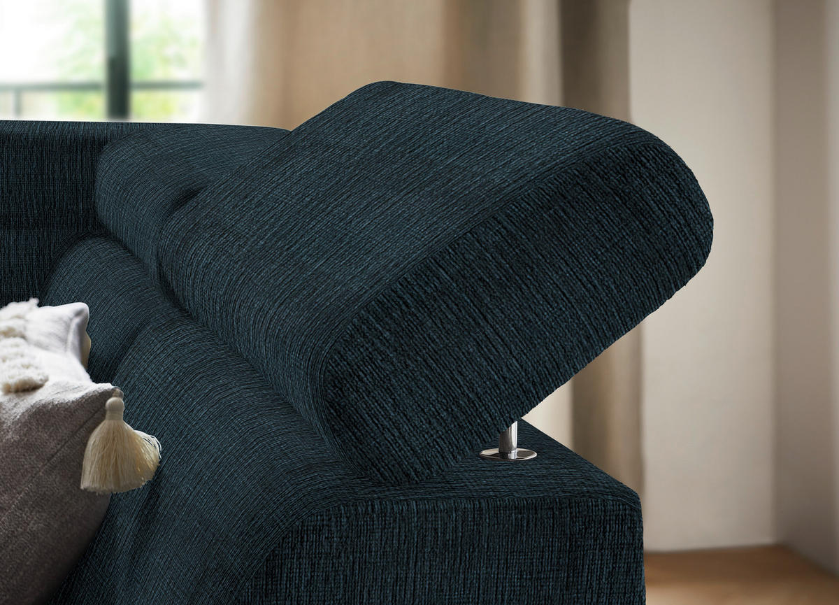 ECKSOFA in Flachgewebe Dunkelblau  - Schwarz/Dunkelblau, Design, Textil/Metall (260/203cm) - Stylife
