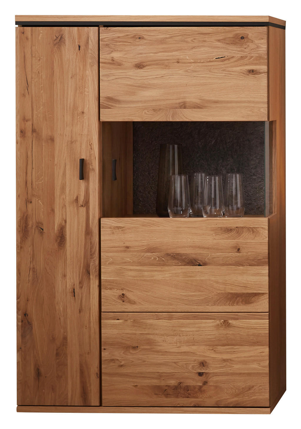 HIGHBOARD Eichefarben  90,2/141,7/37,4 cm  - Eichefarben/Anthrazit, KONVENTIONELL, Glas/Holz (90,2/141,7/37,4cm) - Linea Natura
