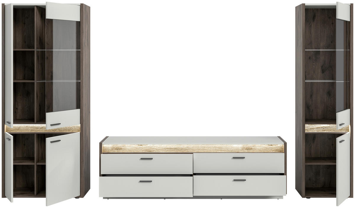 WOHNWAND 3-teilig  in  350/198/43 cm  - Design, Glas/Holzwerkstoff (350/198/43cm) - MID.YOU