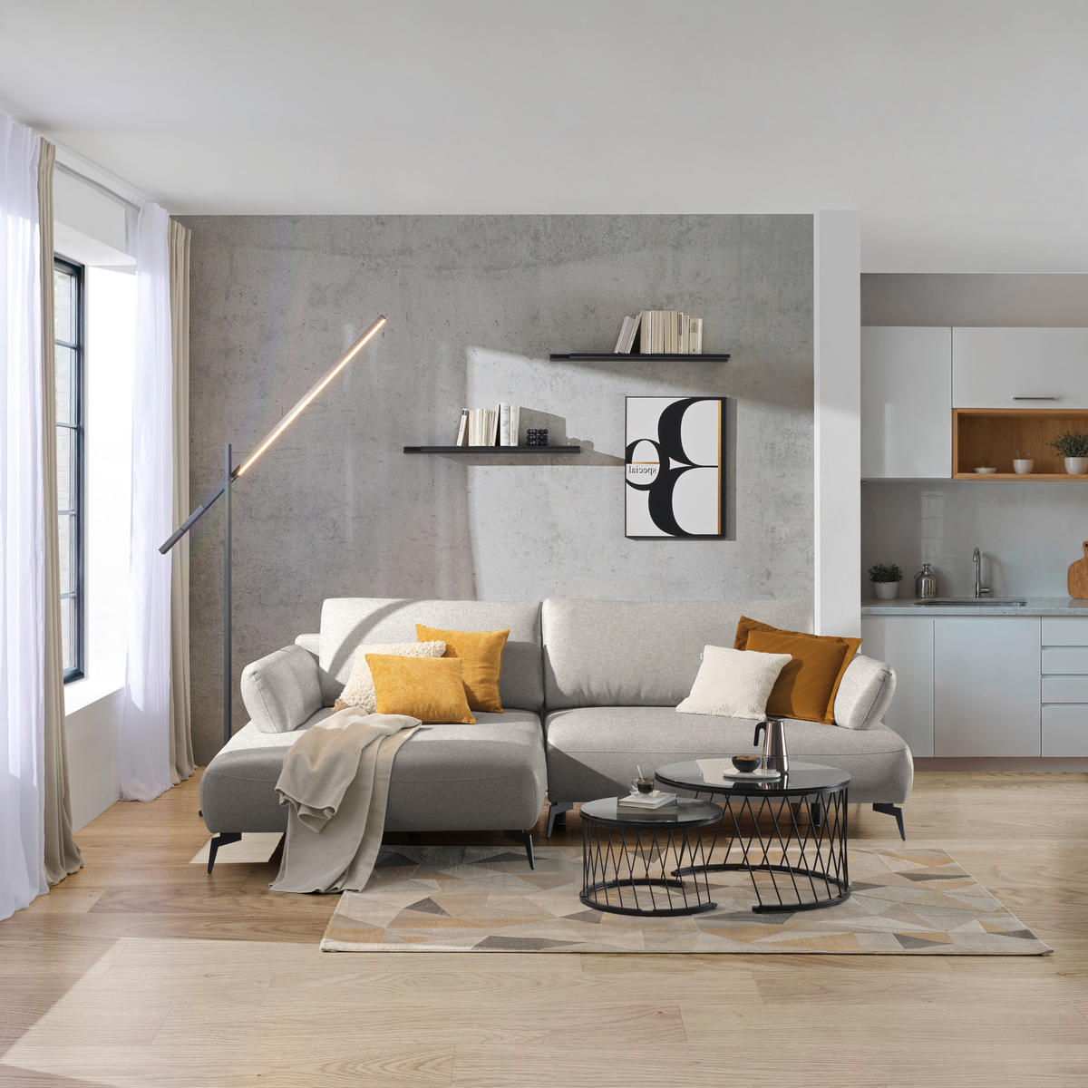 ECKSOFA COLORADO in Struktur Taupe  - Taupe/Schwarz, Design, Textil/Metall (186/284cm) - Lomoco