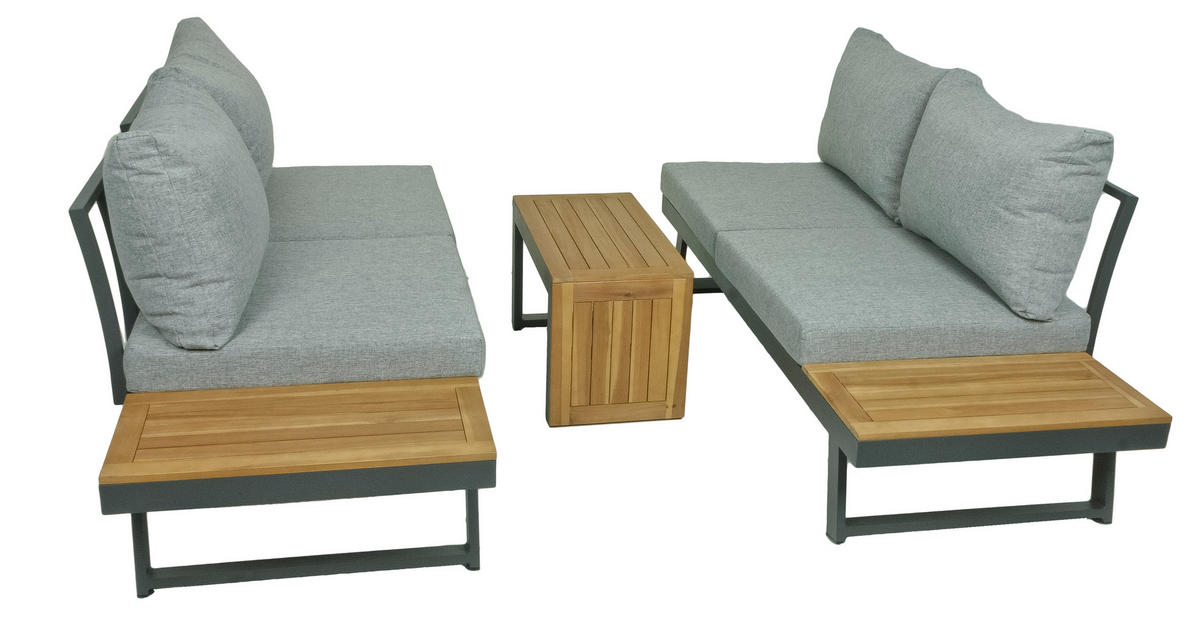 LOUNGEGARNITUR Akazie Hartholz Aluminium  - Schwarz/Braun, Basics, Holz/Kunststoff - Gardenson