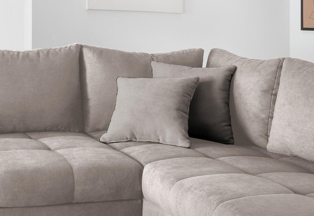 ECKSCHLAFSOFA in Taupe Textil   - Taupe/Silberfarben, Design, Holz/Textil (298/202cm) - MID.YOU