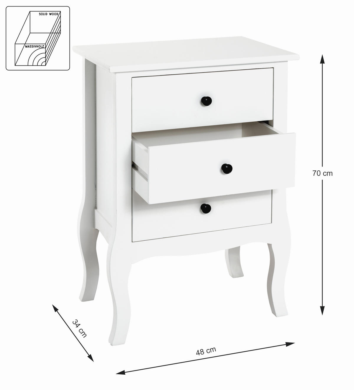 NOČNÝ STOLÍK, paulovnia, biela, 48/70/34 cm - čierna/biela, Lifestyle, kov/drevo (48/70/34cm)