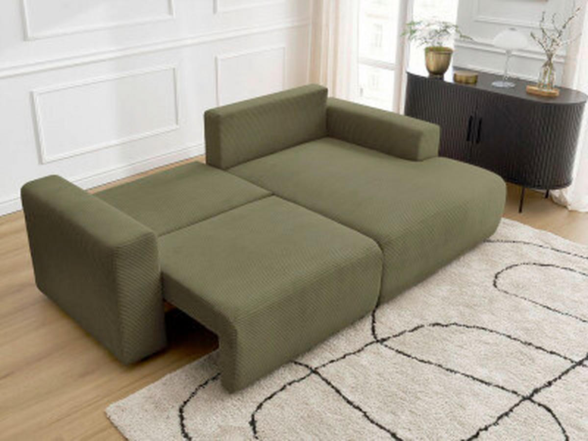 ECKSOFA Ottomane rechts  ATILLA Hellgrün Cord  - Schwarz/Hellgrün, MODERN, Kunststoff/Textil (244/149cm)