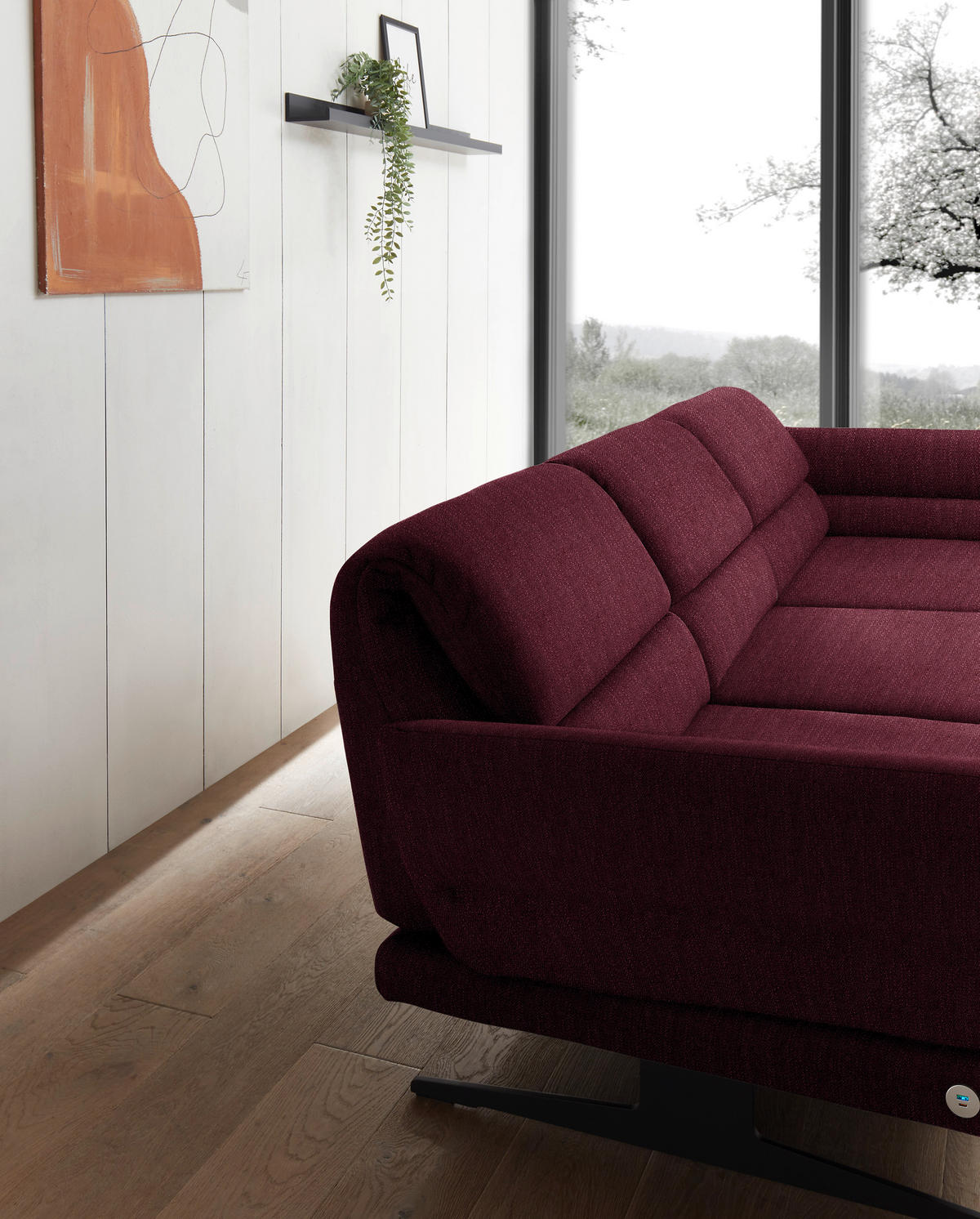 ECKSOFA in Flachgewebe Weinrot  - Weinrot/Schwarz, Design, Textil/Metall (279-327/176-217cm) - Dieter Knoll