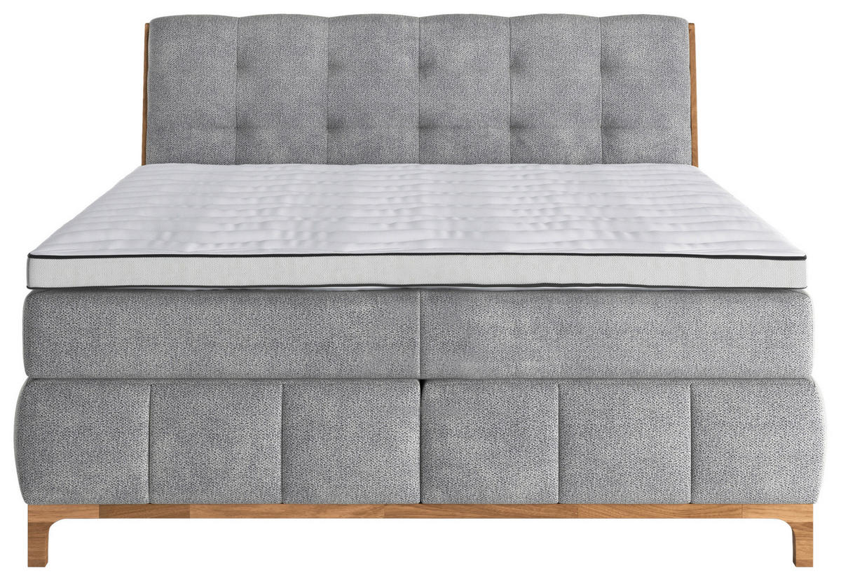 BOXSPRING-ÁGY 160/200 cm  ezüst  - ezüst/tölgyfa, Modern, faalapú anyag/textil (160/200cm) - MID.YOU