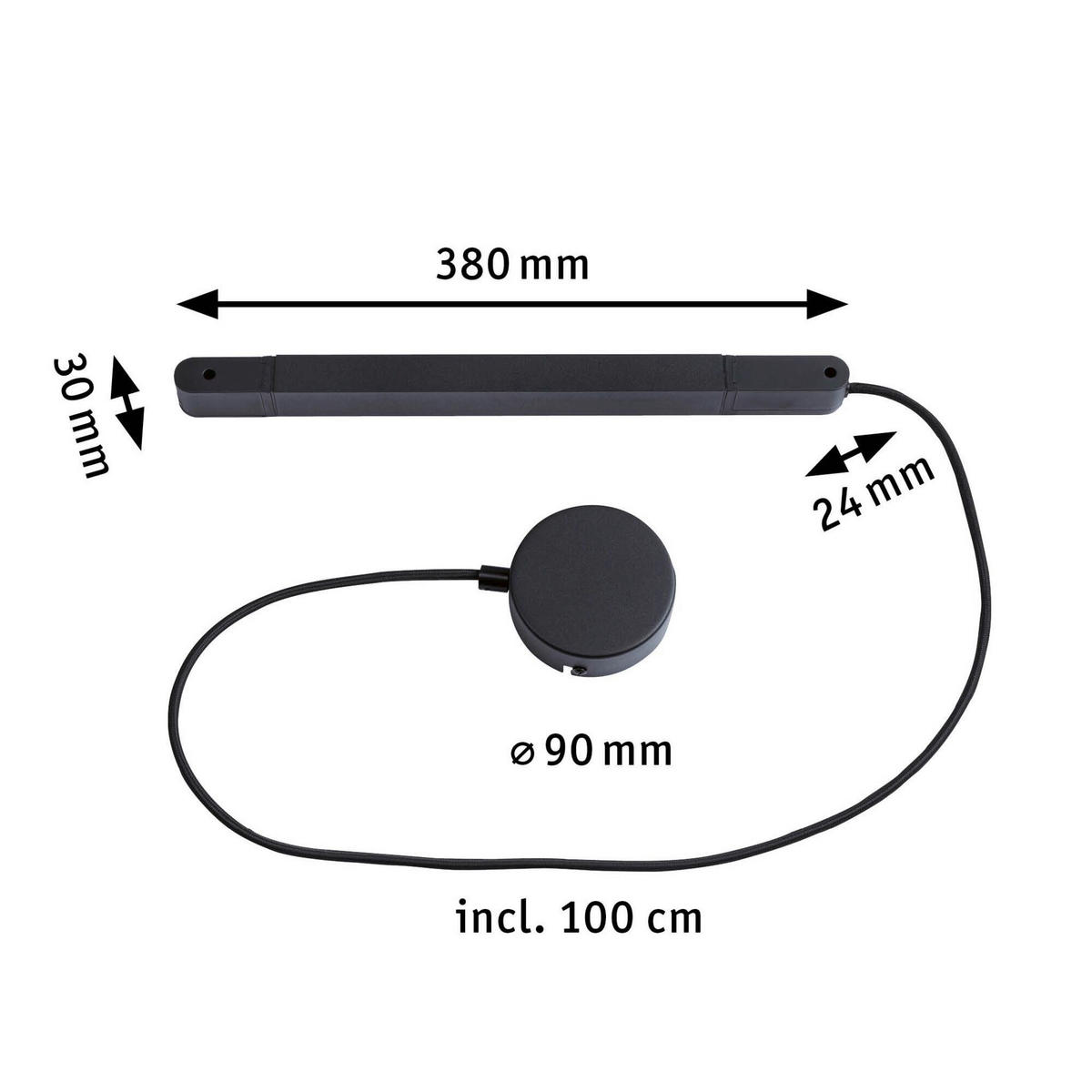 SCHIENENSYSTEM-EINSPEISER Veya 38/3/2,4 cm  - Schwarz, Design, Metall (38/3/2,4cm) - Paulmann