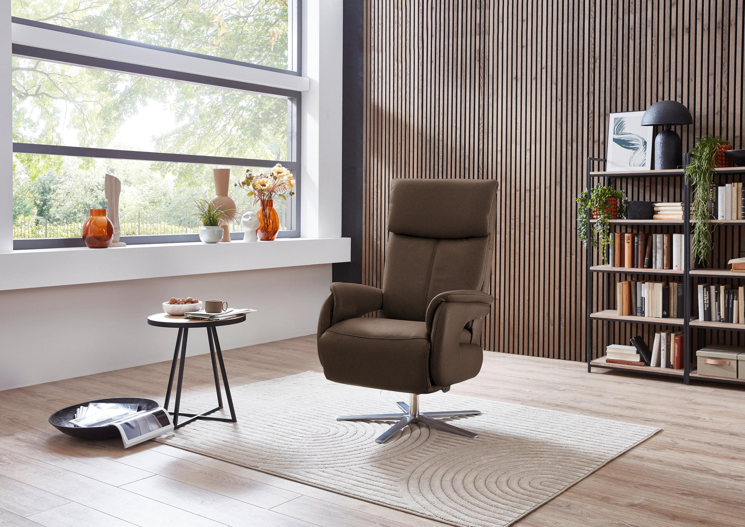 RELAXSESSEL in Leder Braun  - Edelstahlfarben/Braun, Design, Leder/Metall (70/124/85cm) - Cantus