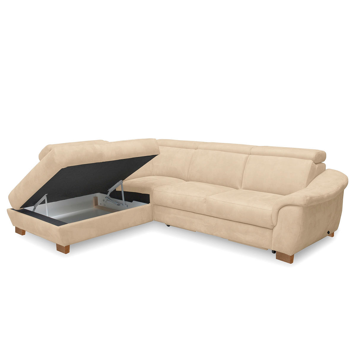 ECKSOFA TREND in Mikrofaser Beige Bettkasten, Relaxfunktion, Kopfteilverstellung  276/238 cm  - Beige/Naturfarben, Design, Holz/Textil (276/238cm) - Livetastic
