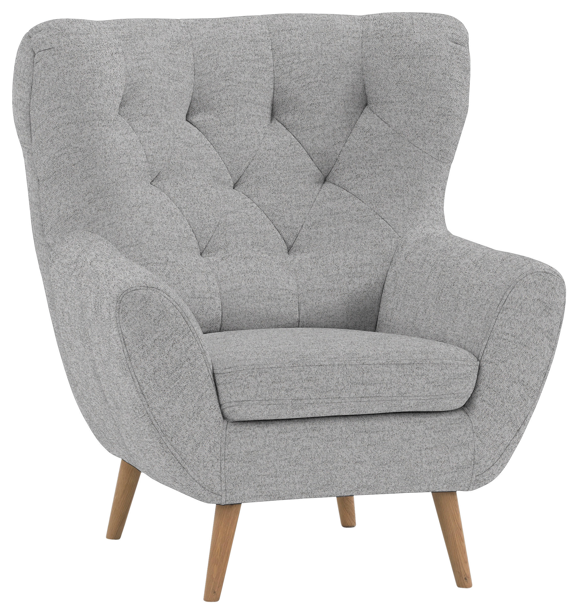 OHRENSESSEL in Flachgewebe Grau  - Eichefarben/Grau, Design, Holz/Textil (87/101/95cm) - Stylife