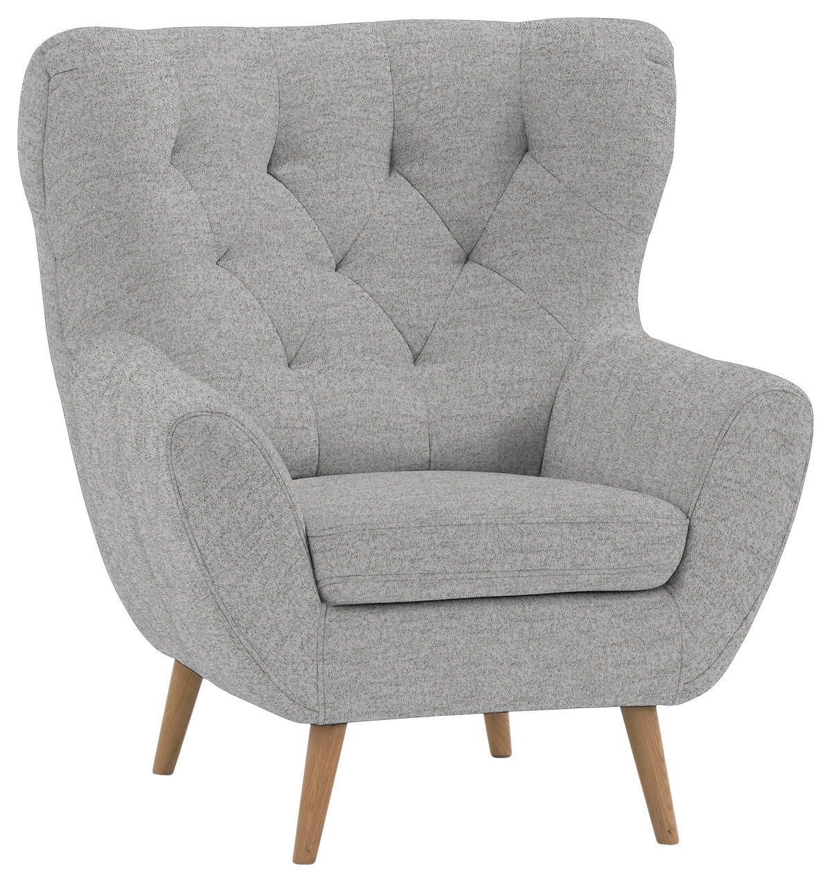 OHRENSESSEL in Flachgewebe Grau  - Eichefarben/Grau, Design, Holz/Textil (87/101/95cm) - Stylife