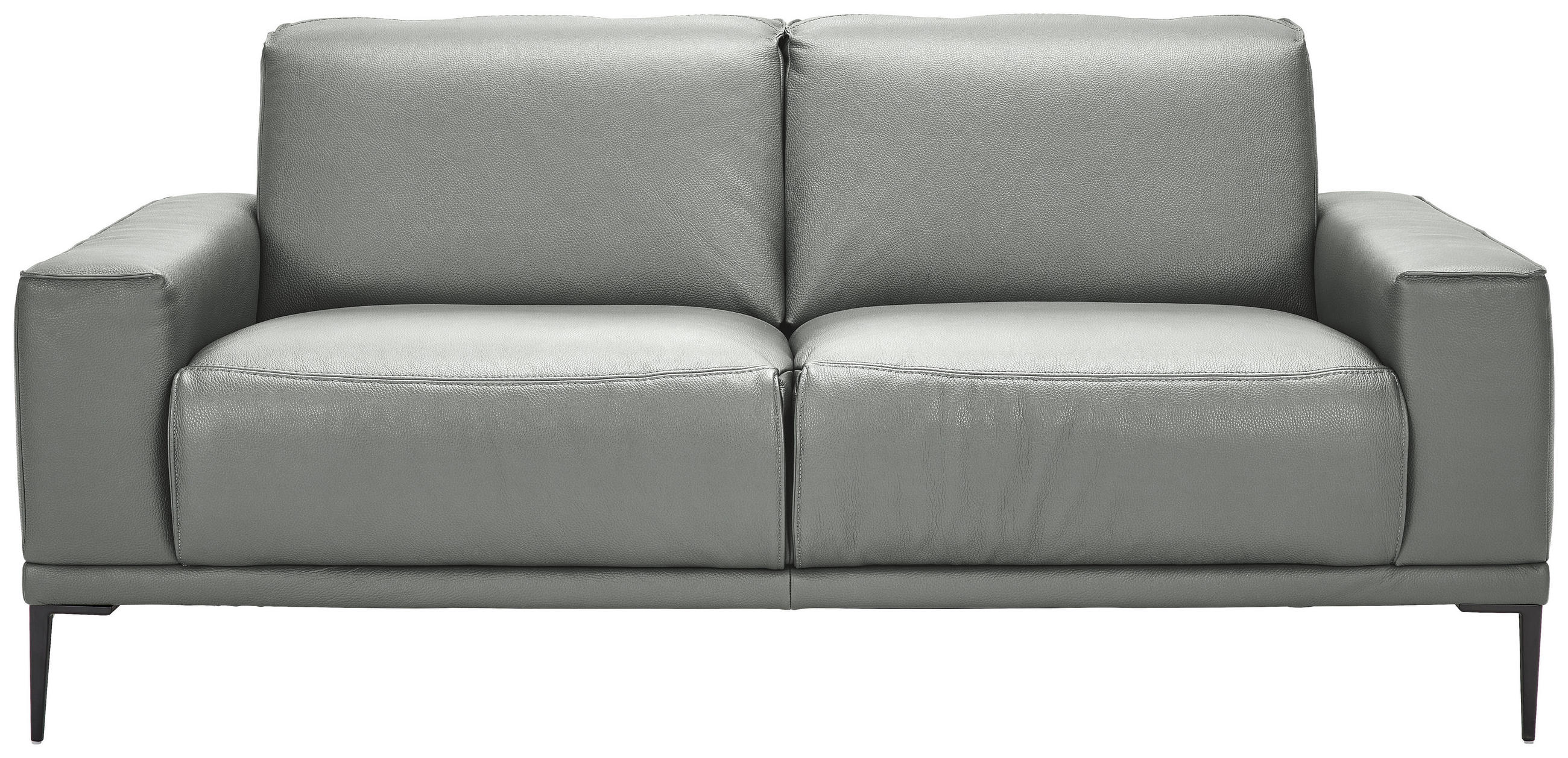 2-SITZER-SOFA Echtleder Hellgrau  - Hellgrau/Schwarz, Design, Leder/Metall (180/82/92cm) - Johann Jakob