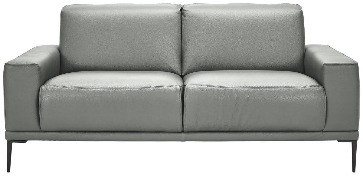2-SITZER-SOFA Echtleder Hellgrau  - Hellgrau/Schwarz, Design, Leder/Metall (180/82/92cm) - Johann Jakob