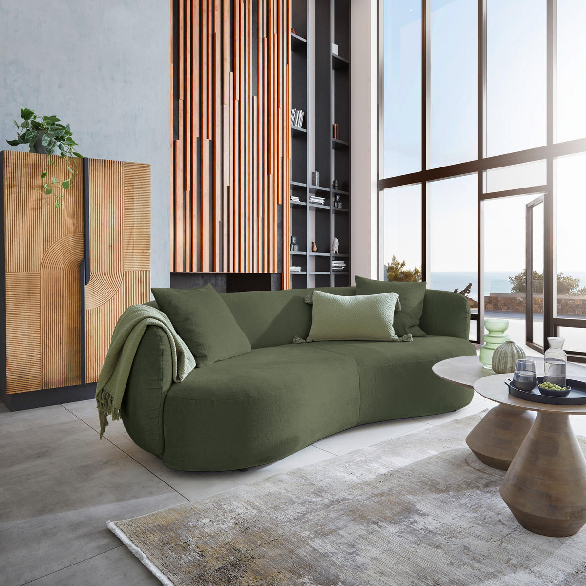 BIG SOFFA i chenille grön  - grön/svart, Modern, textil/plast (235/72/110cm) - MID.YOU