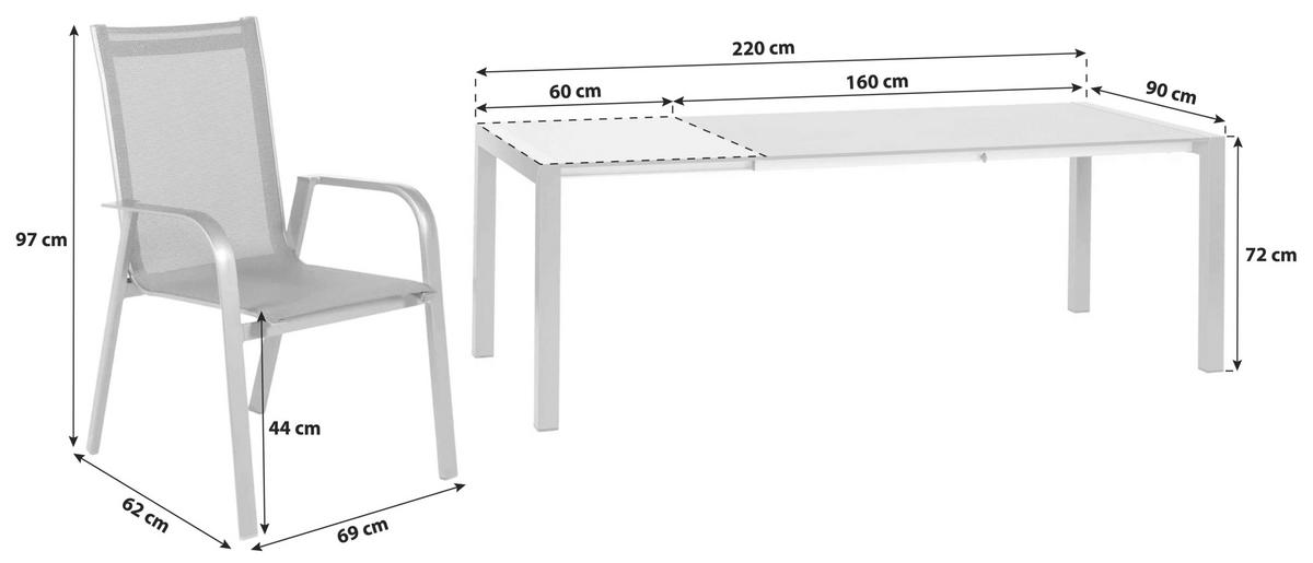 GARTENSET beschichtet Aluminium  - Schieferfarben/Anthrazit, Basics, Textil/Metall (160+60/98/72cm) - Acamp