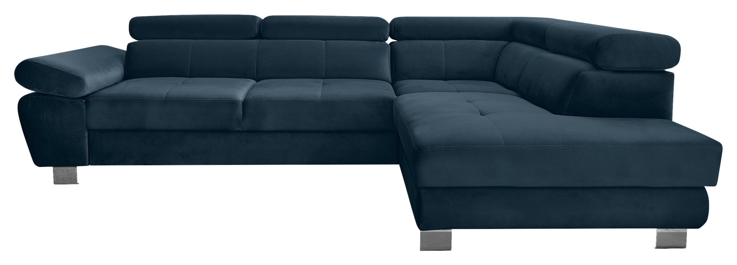 ECKSOFA Dunkelblau Webstoff Bettkasten, Schlaffunktion, Rücken echt, Armteilverstellung, Kopfteilverstellung  - Chromfarben/Dunkelblau, MODERN, Textil/Metall (278/205cm) - Stylife