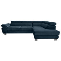 ECKSOFA Dunkelblau Webstoff Bettkasten, Schlaffunktion, Rücken echt, Armteilverstellung, Kopfteilverstellung  - Chromfarben/Dunkelblau, MODERN, Textil/Metall (278/205cm) - Stylife