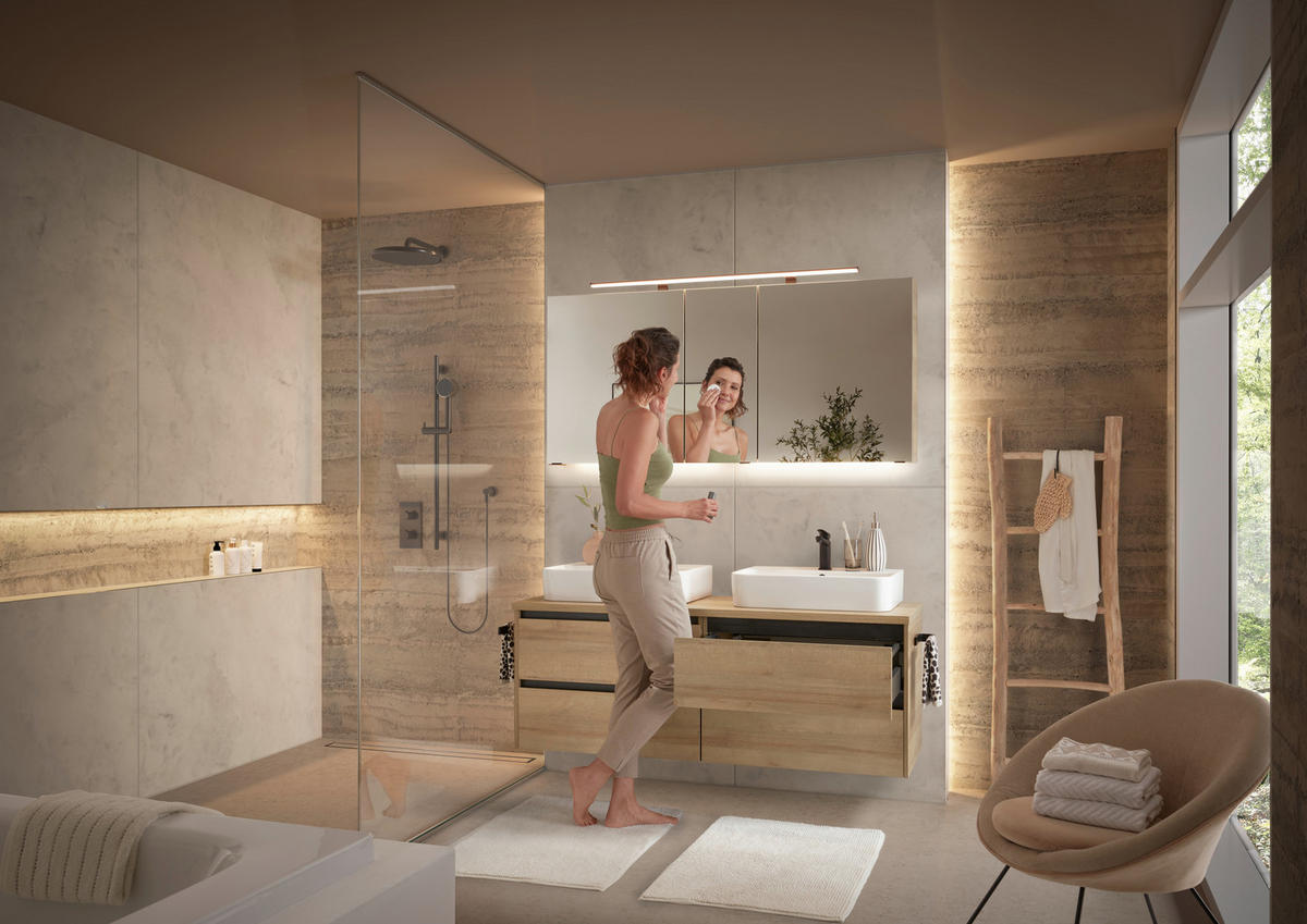 BADEZIMMER 4-teilig  in 152 cm  - Eichefarben/Weiß, Design, Glas/Keramik (152cm) - Musterring