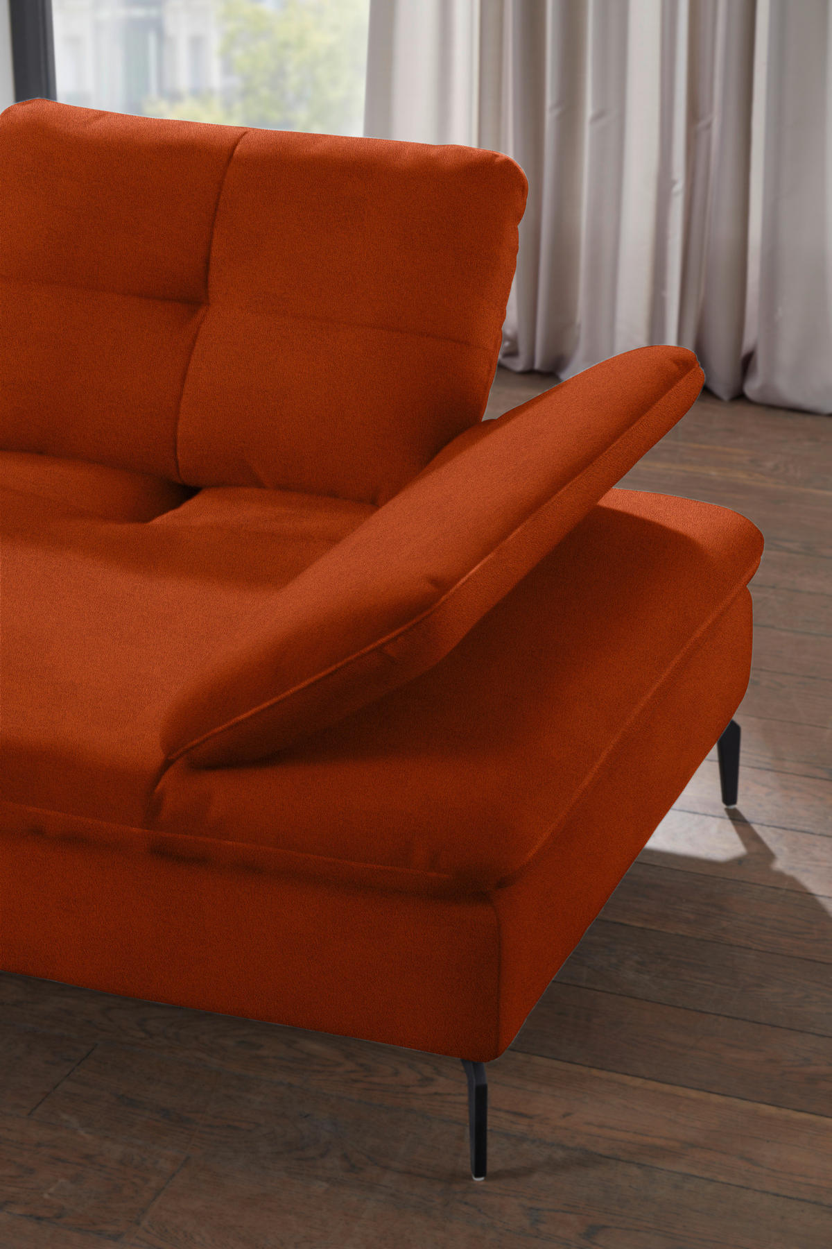 ECKSOFA in Flachgewebe Terracotta  157/344 cm  - Terracotta/Schwarz, Design, Textil/Metall (157/344cm) - Chilliano