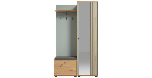 GARDEROBE 5-teilig in 114/197/40 cm - Salbeigrün/Eiche Artisan, Design, Glas/Holzwerkstoff (114/197/40cm) - Xora