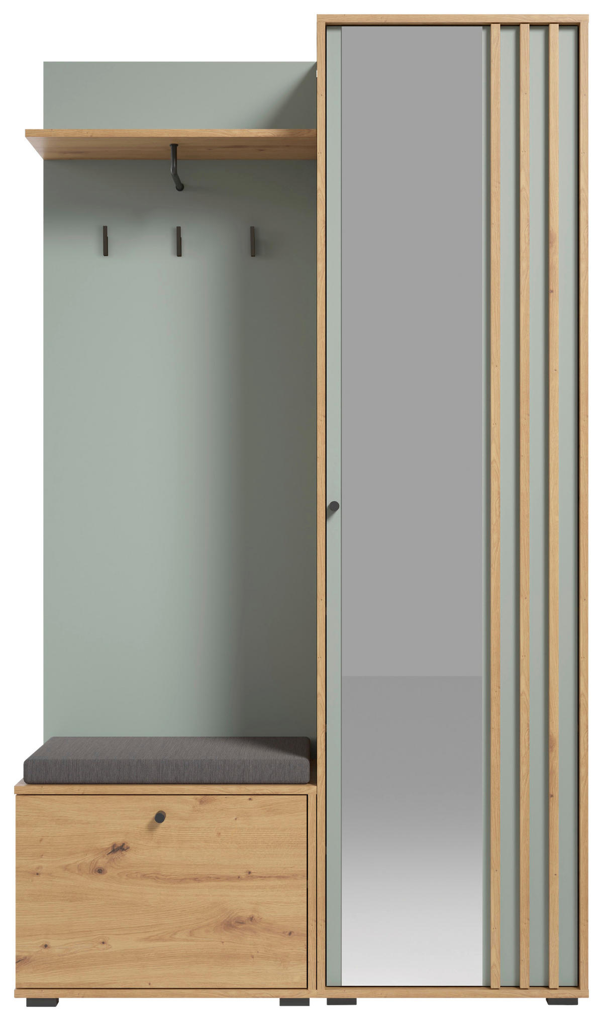 GARDEROBE 5-teilig  in 114/197/40 cm  - Salbeigrün/Eiche Artisan, Design, Glas/Holzwerkstoff (114/197/40cm) - Xora