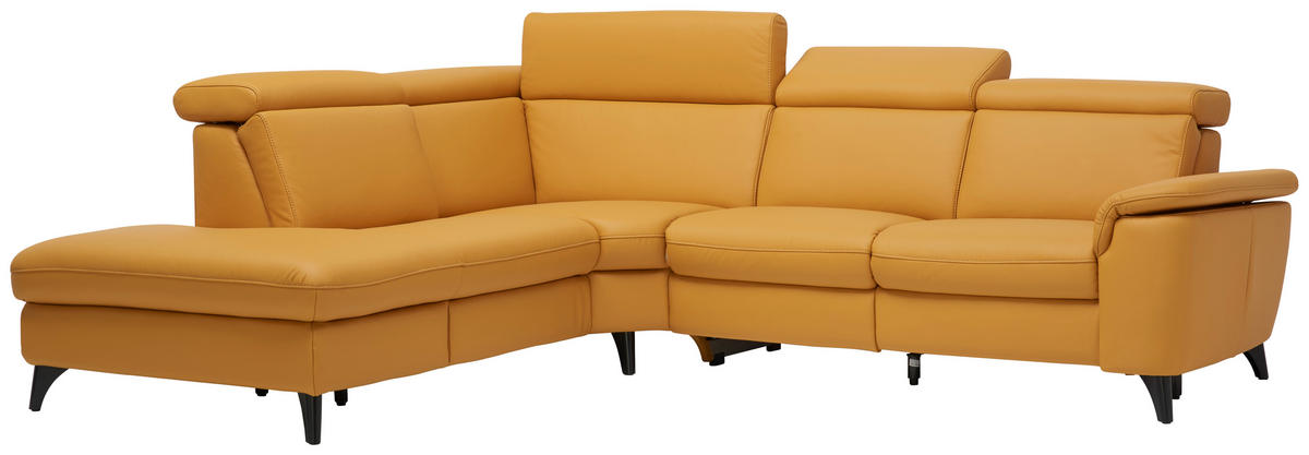 ECKSOFA in Echtleder Gelb  - Gelb/Schwarz, Design, Leder/Metall (239/285cm) - Cantus