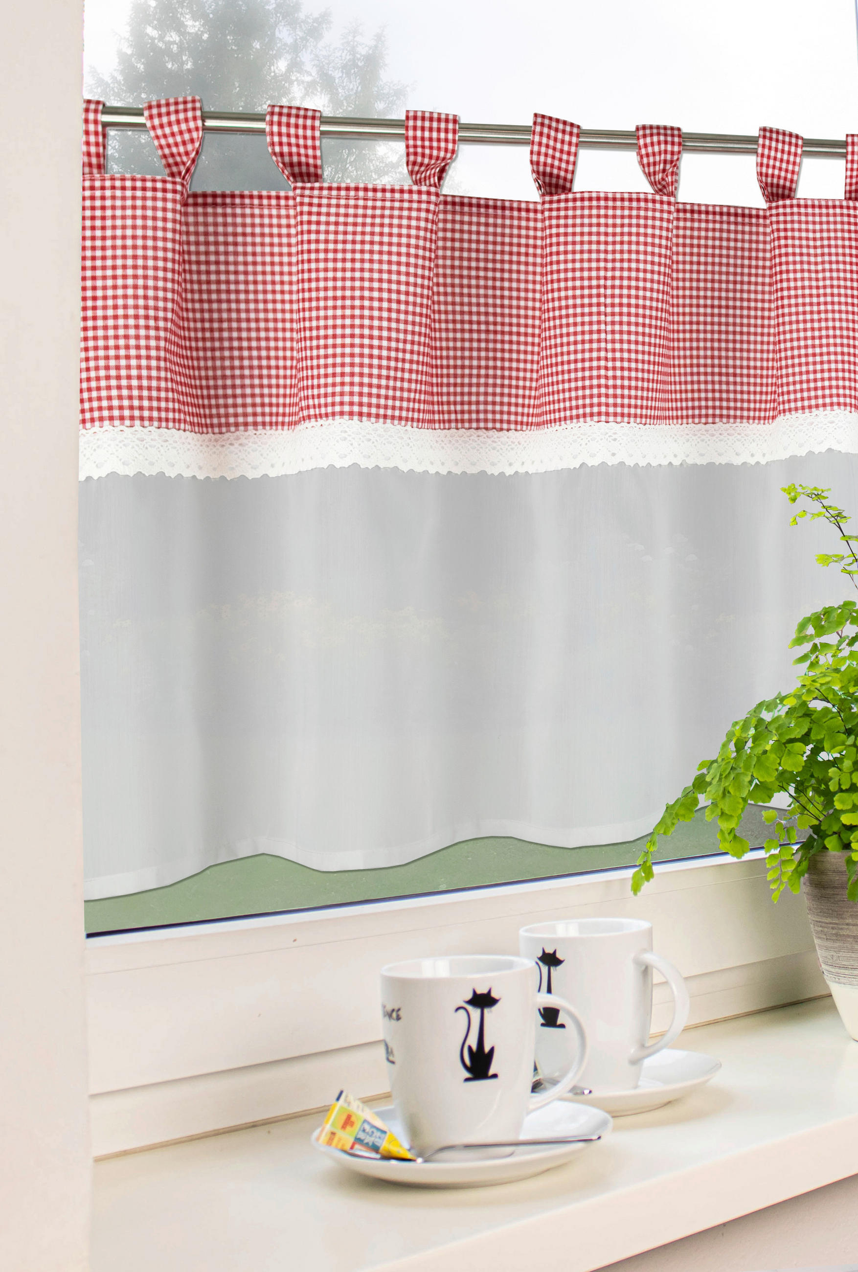 KURZGARDINE   140/48 cm   - Rot/Weiß, ROMANTIK / LANDHAUS, Textil (140/48cm)