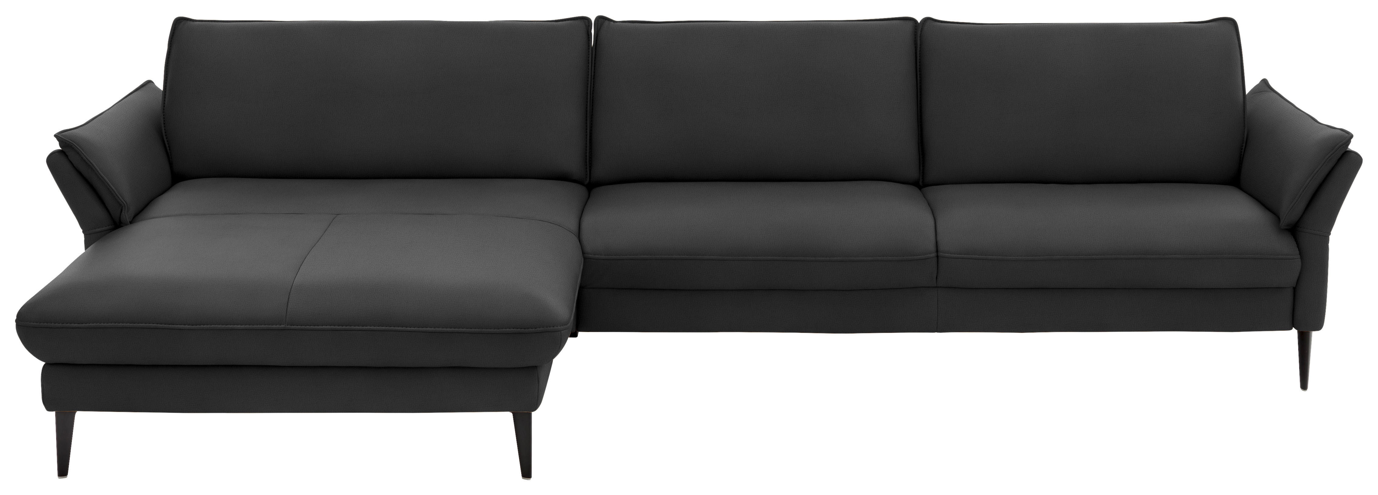 ECKSOFA in Echtleder Schwarz  - Schwarz, Design, Leder/Metall (172/334cm) - Hukla