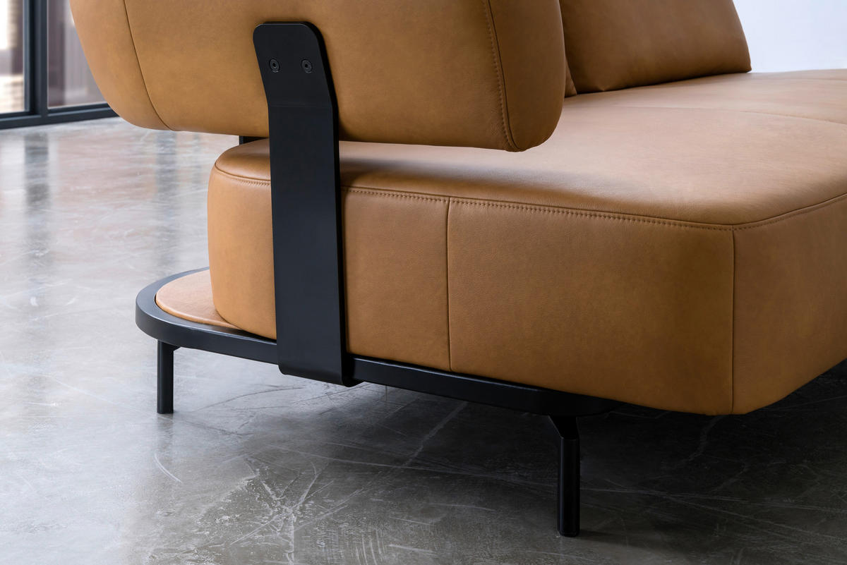 ECKSOFA in Echtleder Dunkelgelb  - Dunkelgelb/Schwarz, Design, Leder/Metall (302/237cm) - Dieter Knoll