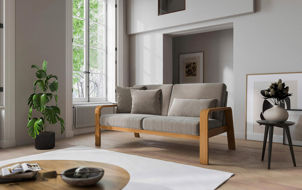 2,5-SITZER Mikrofaser Cappuccino  - Eichefarben/Cappuccino, KONVENTIONELL, Holz/Textil (170/91/93cm) - Cantus