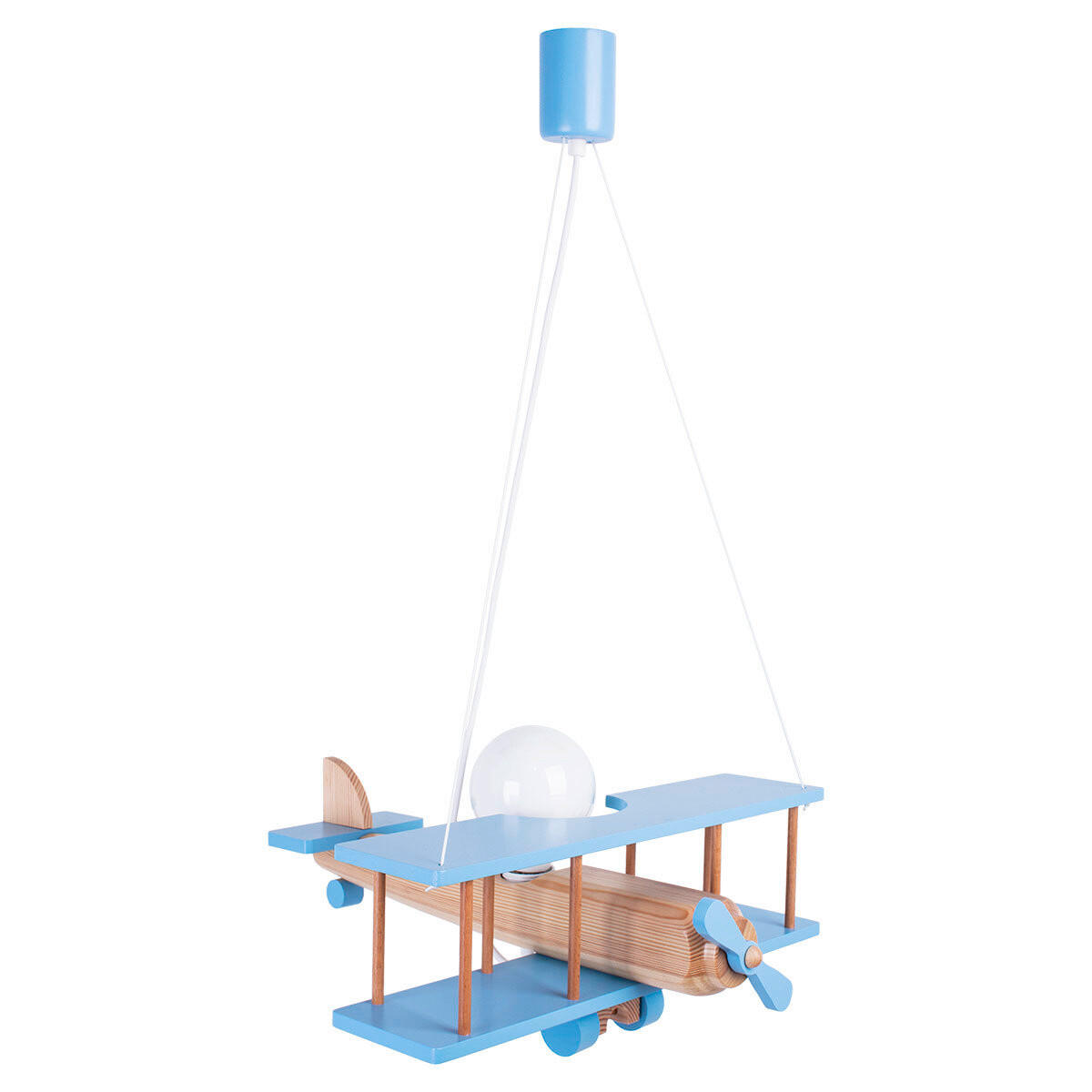 XXXLutz Kinderhängeleuchte Flugzeug Blau, Natur 45x75x42 cm