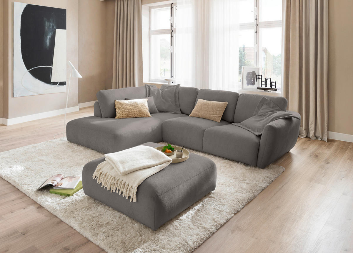 ECKSOFA  in Chenille Grau  224/307 cm  - Schwarz/Grau, KONVENTIONELL, Kunststoff/Textil (224/307cm) - Hom`in