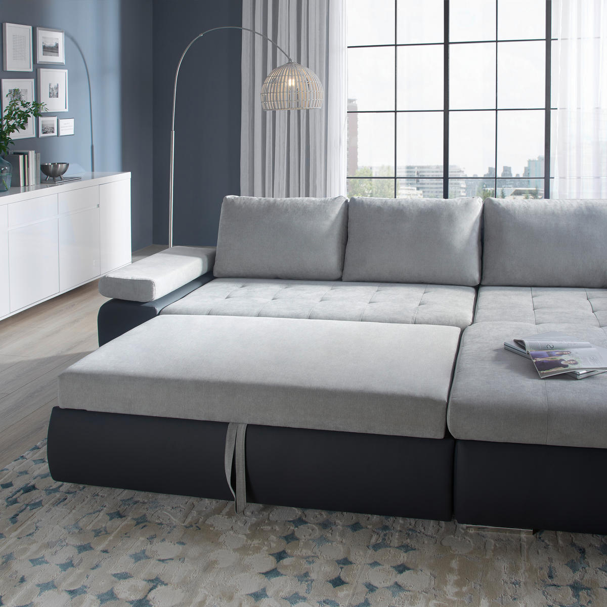 ECKSOFA Grau, Dunkelgrau Flachgewebe  - Dunkelgrau/Grau, Design, Kunststoff/Textil (271/175cm) - MID.YOU