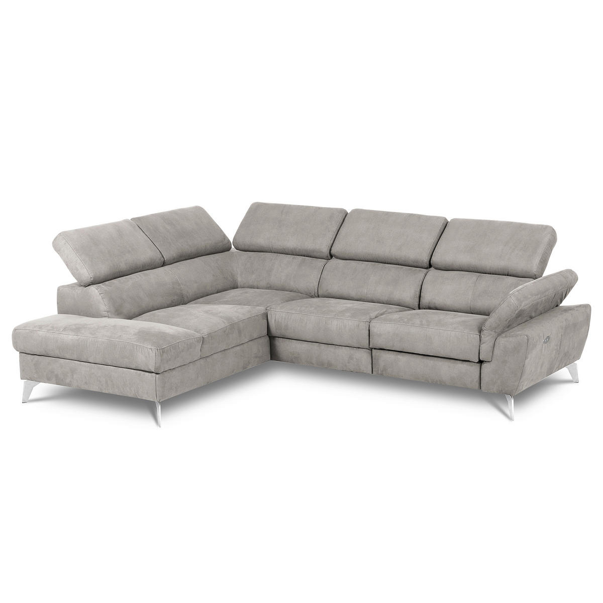 ECKSOFA SONO in Lederlook Grau Bettkasten, Armteilverstellung, Kopfteilverstellung  210/265 cm  - Chromfarben/Grau, Design, Textil/Metall (210/265cm) - Livetastic