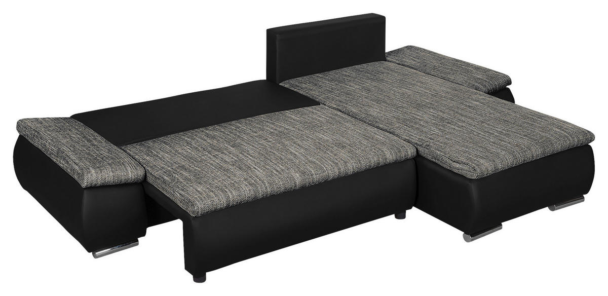 ECKSOFA Grau, Schwarz Textilgeflecht  - Chromfarben/Schwarz, Design, Textil (266/175cm) - Livetastic