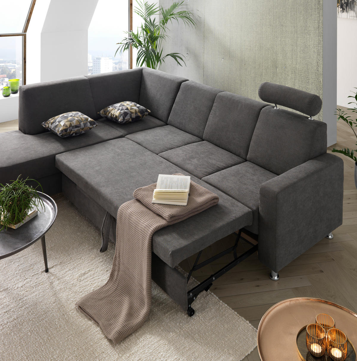 ECKSOFA in Flachgewebe Gelb  - Chromfarben/Gelb, Design, Textil/Metall (198/256cm) - Xora