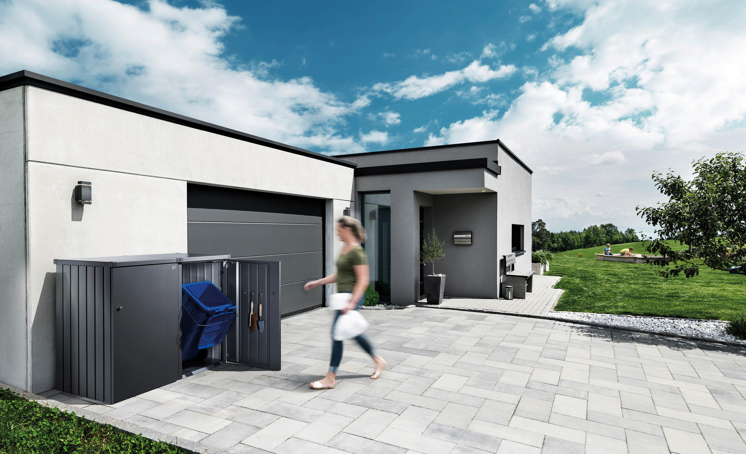 MÜLLTONNENBOX 80/129/88 cm  - Dunkelgrau, Basics, Metall (80/129/88cm) - Biohort