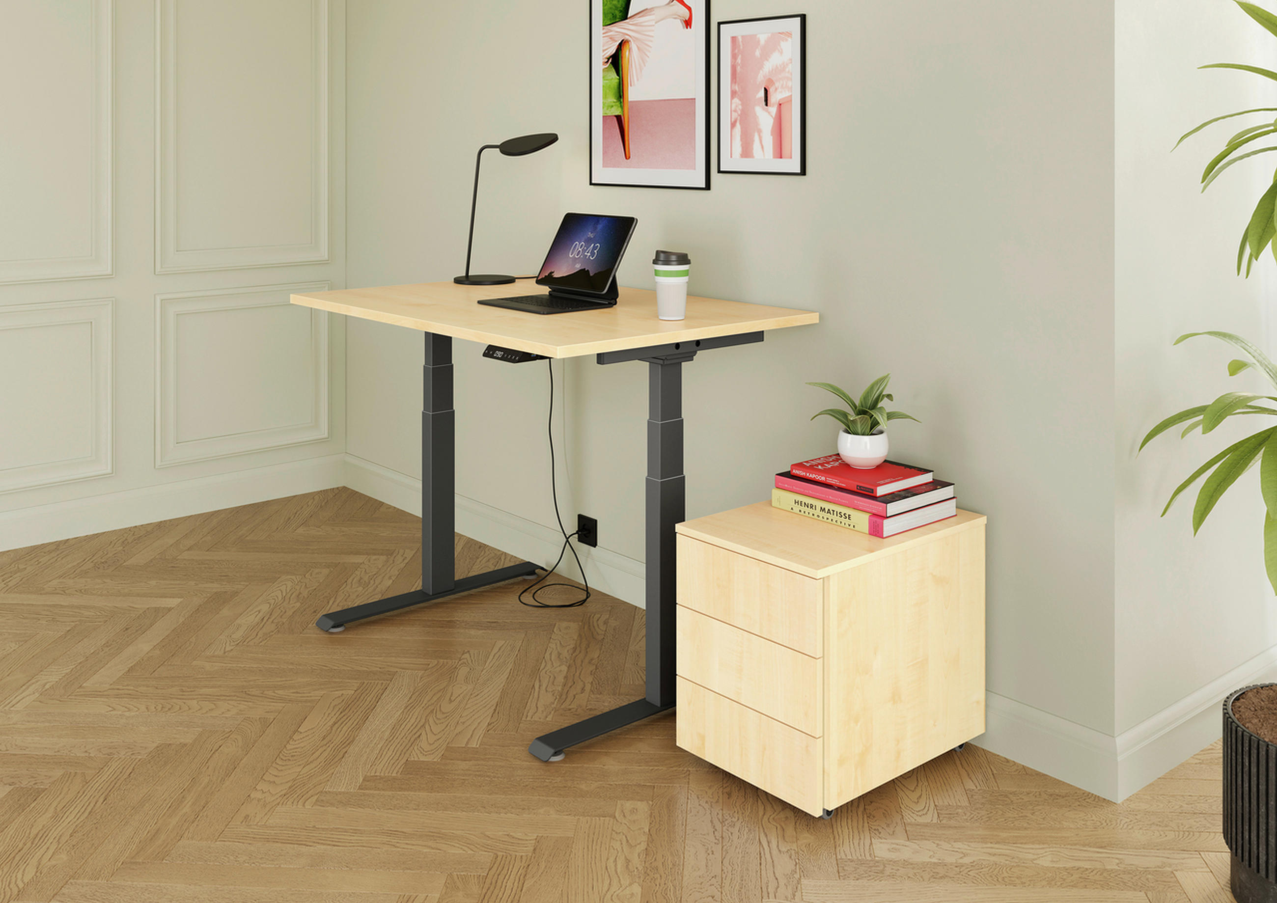 SCHREIBTISCH höhenverstellbar  - Ahornfarben/Graphitfarben, KONVENTIONELL, Holzwerkstoff/Metall (120/80/64,5-129,5cm) - Venda